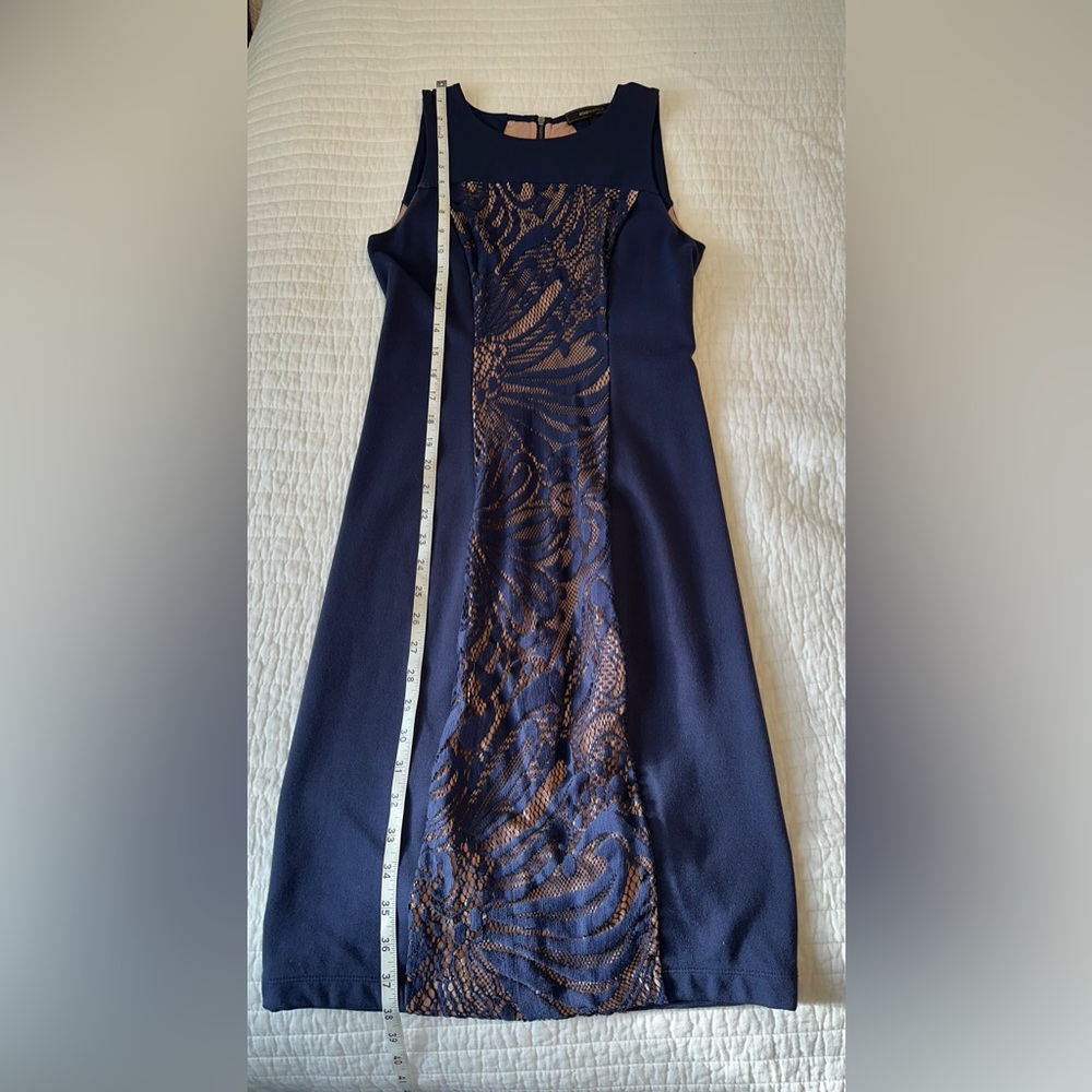 BCBGMaxAzria Navy and Black Lace Midi Dress